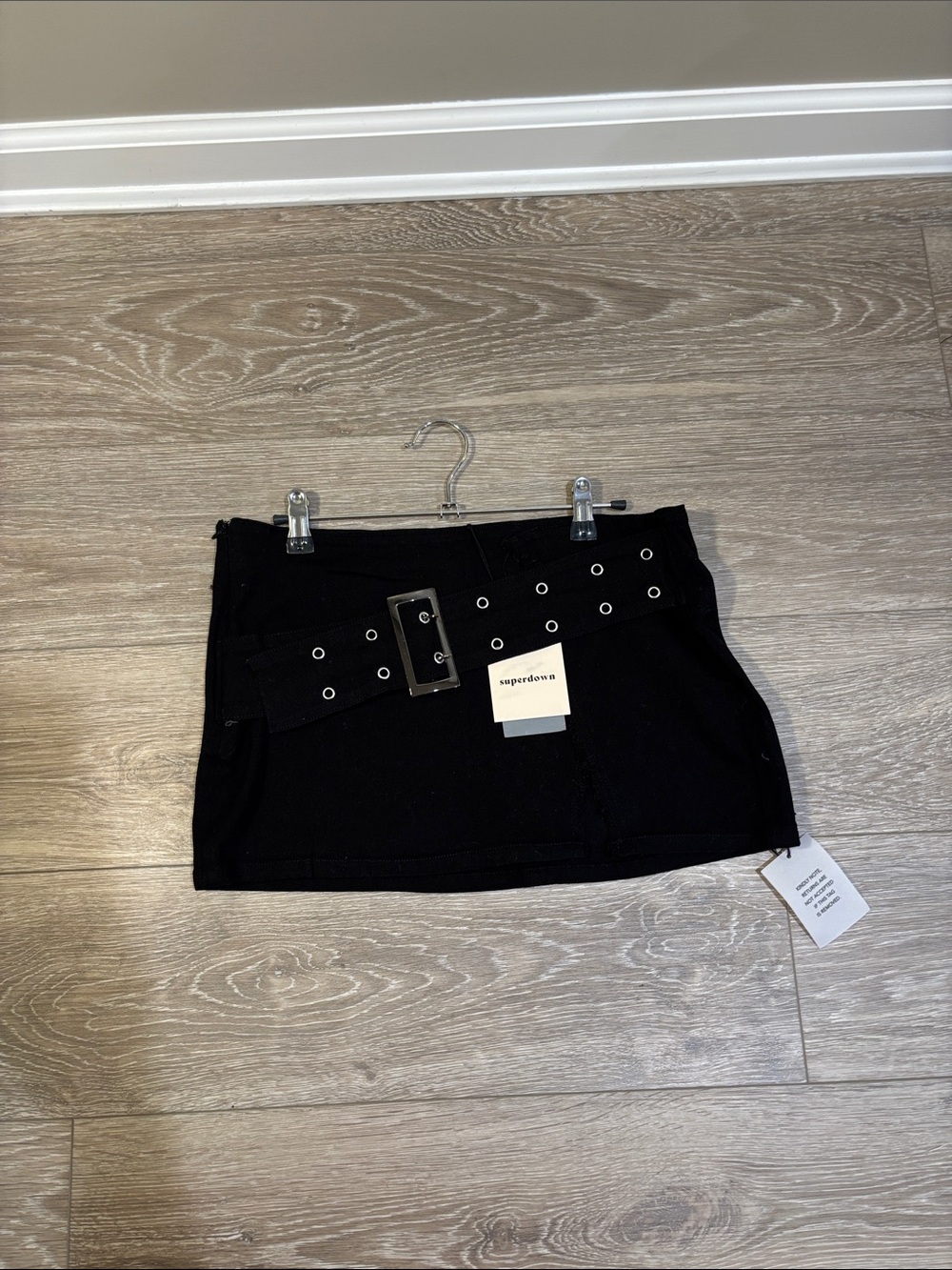 Revolve Superdown Black Mini Skirt with Grommet Belt & side zipper